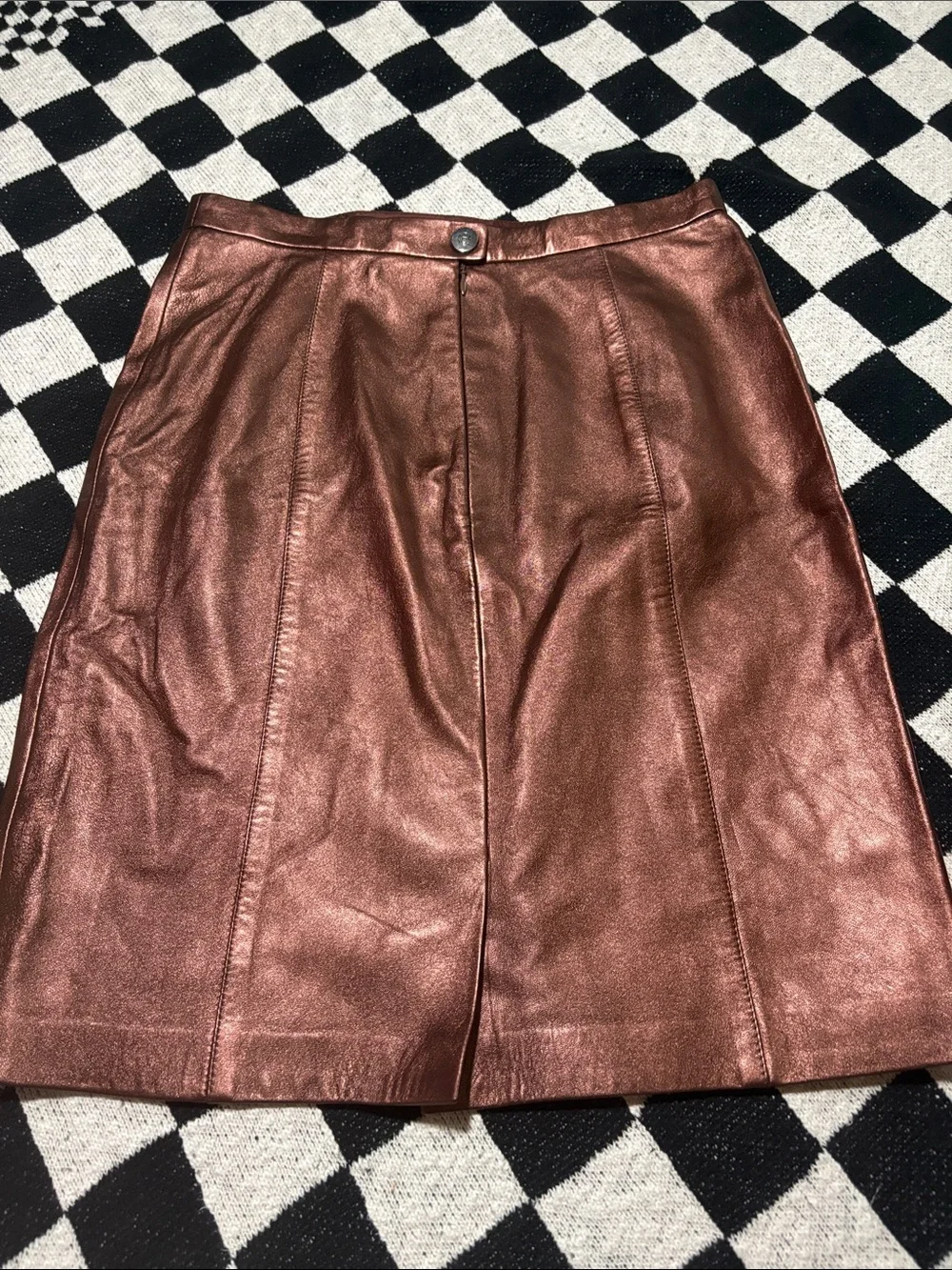 Vintage ESCADA Metallic Rose Gold Lambskin Leather Skirt Size EU 38